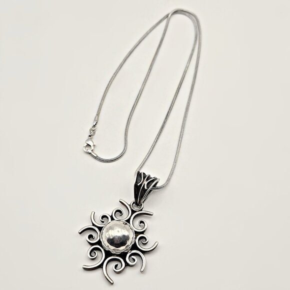 925 Sterling Sun Swirl Pendant Necklace – Hammered Center, 24